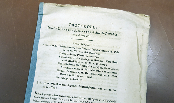del av protokollet där Linnéska samfundet grundas