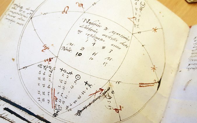 närbild på handritad astrologisk karta för martin luther