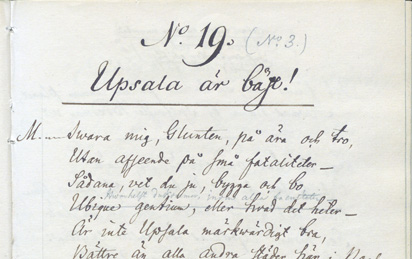 detlaj från ett uppslag med handskriven text som börjar Uppsala är bäst