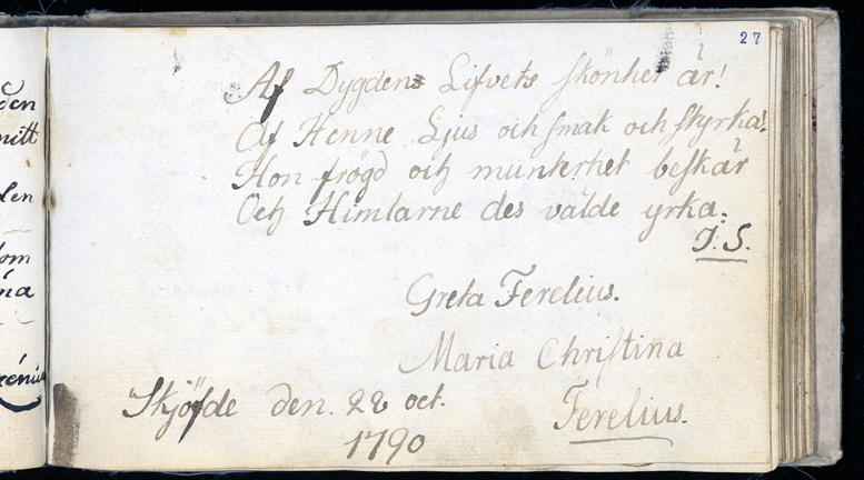 Tillskrift av Greta och Helena Ferelius i Skövde 1790