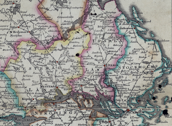 detalj av kartan runt Uppsalatrakten